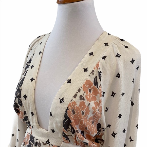Free People Cream Floral Kimono Sleeve Boho Dress - Picture 4 of 7